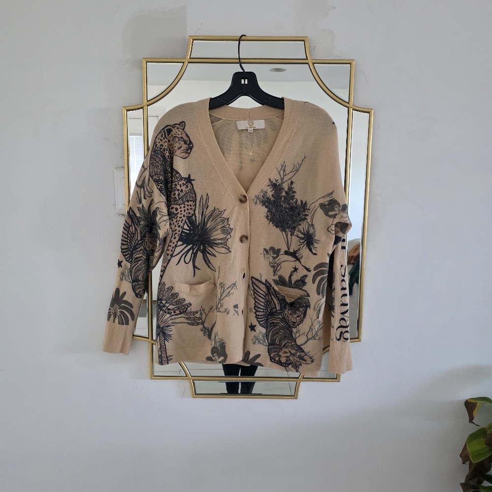 Tan and Black Artistic Cardigan Sweater